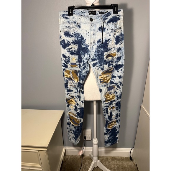 Waimea Other - Waimea Mens Skinny Fit Distressed Tie Dye Camo Patch Jeans 18, Women 4-6